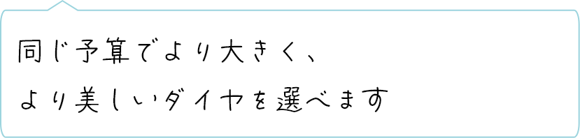同じ予算でより大きく、より美しいダイヤを選べます